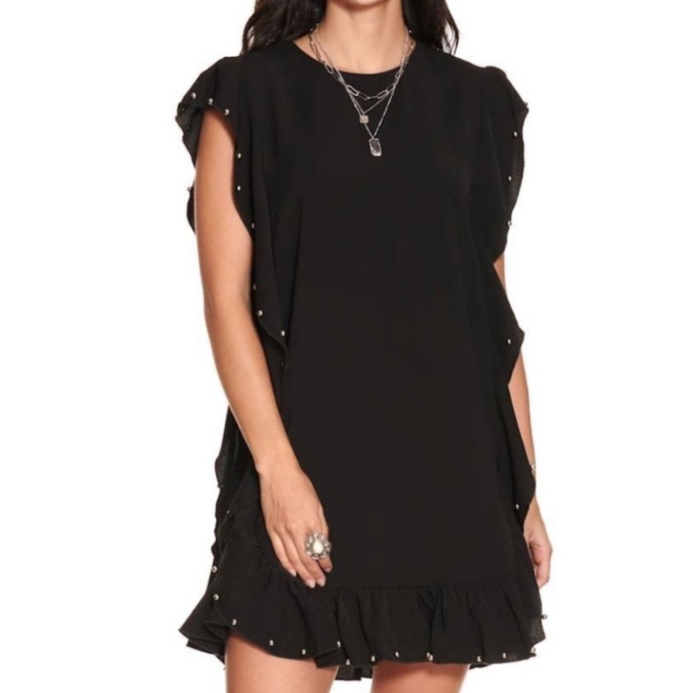 TCEC Black Ruffle Mini Dress Embellishment With Silver Bauble Balls Size Small